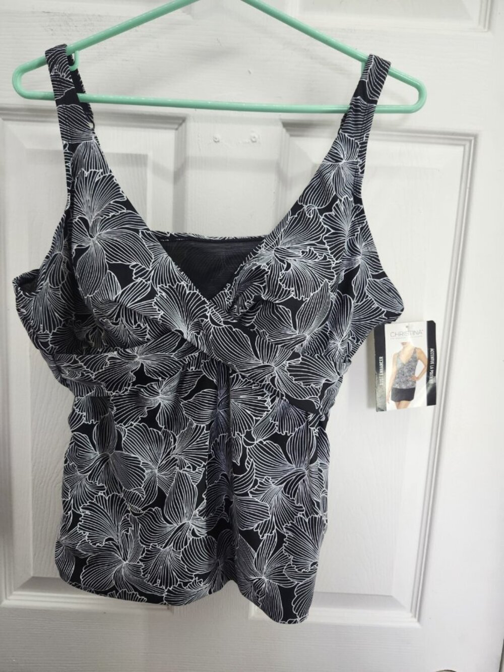 Christina Crossover Black Floral Bathing Suit Top 18